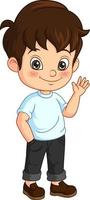 Cartoon happy little boy waving hand vector