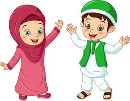 feliz, musulmán, niño, caricatura, blanco, plano de fondo vector