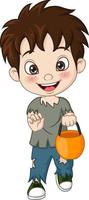 Cartoon little boy wearing zombie costume for celebrating halloween vector