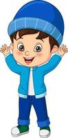 Cartoon little boy wearing warm clothes vector