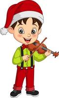 Cartoon little boy wearing christmas costume playing violin vector