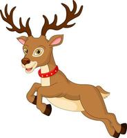 Cartoon funny christmas reindeer jumping on white background vector