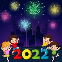 Happy New Year 2022 with kid in winter clothes vector