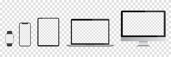 Realistic set of Monitor, laptop, tablet, smartphone, smartwatch. Vector illustration