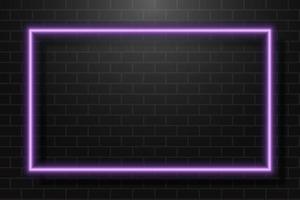 Neon Glowing Rectangle Frame for Banner on Dark Empty Grunge Brick Background vector