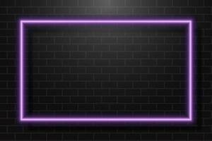 Neon Glowing Rectangle Frame for Banner on Dark Empty Grunge Brick Background vector