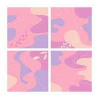 Set of four abstract backgrounds. Hand drawn various shapes and doodle objects. Contemporary modern trendy vector illustrations. Every background is isolated. Pastel colors