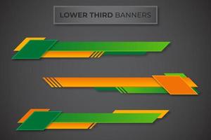 diseño de conjunto de tres pancartas geométricas del tercio inferior. diseño geométrico moderno de plantilla de tercer banner inferior. vector de plantilla de conjunto de tercios inferiores coloridos