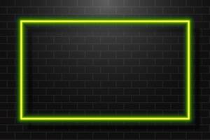 Neon Glowing Rectangle Frame for Banner on Dark Empty Grunge Brick Background vector