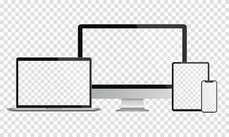 maqueta de la pantalla del dispositivo. teléfono inteligente, tableta, computadora portátil y monitor, con pantalla en blanco para su diseño. eps10 vectoriales vector