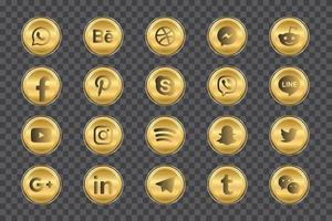 Golden Facebook, Instagram, Twitter, Youtube, WhatsApp, Dribble, Tiktok, Linkedin, Google plus, and many more golden collection of popular social media icons. vector