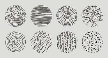 Set of round Abstract  Patterns. Hand drawn doodle shapes. Spots, Curves, Lines. Vector illustration. Social media Icons templates