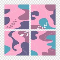 Set of four abstract backgrounds. Hand drawn various shapes and doodle objects. Contemporary modern trendy vector illustrations. Every background is isolated. Pastel colors