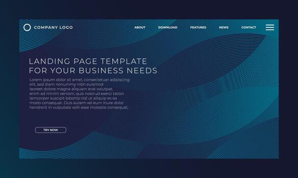 plantilla de página de destino con curva de onda moderna para el diseño de sitios web de negocios. ilustración vectorial eps10 vector