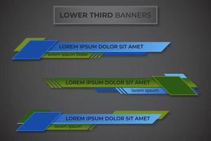 Three geometric lower third banners set design. Modern geometric lower third banner template design. Colorful lower thirds set template vector