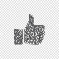 Thumbs up sketch icon for web and mobile. Hand drawn vector thumbs up icon. Vector illustration