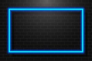 Neon Glowing Rectangle Frame for Banner on Dark Empty Grunge Brick Background vector