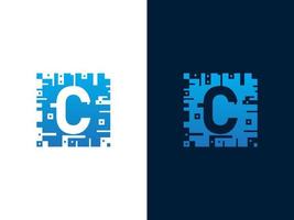 Initial letter C and chip card vector logo design