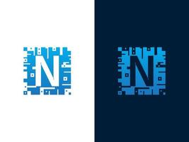 letra inicial n y diseño de logotipo de vector de tarjeta chip