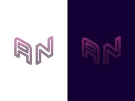 Initial letter AN minimalist and modern 3D logo design vector