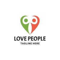 combinación de amor con personas, diseño de logotipo vectorial minimalista plano de doble significado, en color blanco de fondo vector
