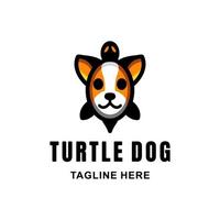 Simple Vector Mascot Cartoon Logo Design of Dual Meaning Combination Dog and Turtle