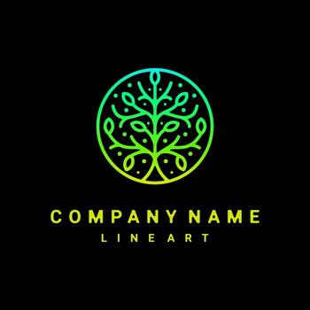 diseño de logotipo naturaleza vectorial de árbol con arte de línea de estilo en degradado de color vector