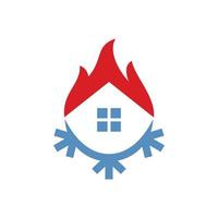 combinación de fuego con casa y nieve de hielo de batu en fondo blanco, diseño de logotipo vectorial minimalista plano vector