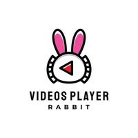 combinación de diseño de logotipo vectorial de reproductor de video y conejo vector