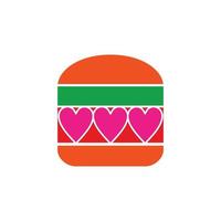 Burger combination with love in white background, vector logo design