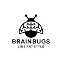 combinación de cerebro con insecto en fondo blanco, diseño de logotipo de vector de plantilla