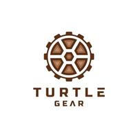 Gear combination with turtle body in white background, template vector logo design