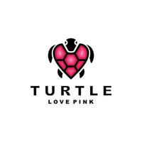 Turtle combination with love icon in white background, template vector logo design