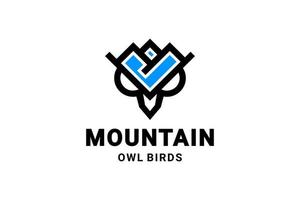 Vector logo Design Combination Owl and Mountain with line art style