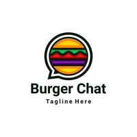 combinación de pan de hamburguesa con icono de chat en fondo blanco, diseño de logotipo vectorial editable vector