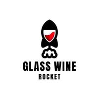 Combination glass wine and rocket in background white, design logo vector editable