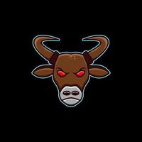 cara de vaca en fondo negro, diseño de logotipo de vector de dibujos animados editable