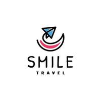 combinación de viaje con sonrisa en fondo blanco, diseño de logotipo vectorial vector