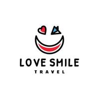 combinación de amor con viajes de sonrisa en fondo blanco, diseño de logotipo vectorial vector