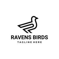 Ravens bird combination And letter R with in white background, vector logo design flat minimalist