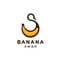 Unique cute simple from double meaning Banana combination and swan in white background, vector template logo design editable