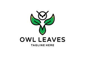 Vector logo Design Combination Owl and Leaves with line art style