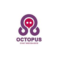 combinación de pulpo y mensaje de chat con estilo minimalista plano en fondo blanco, diseño de logotipo vectorial de plantilla editable vector