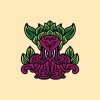 octopus with full color leaf ornament vector