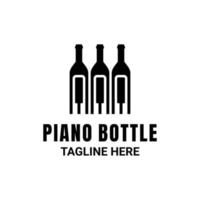 combinación de piano con botella de vino, diseño de logotipo vectorial minimalista plano en color de fondo blanco vector