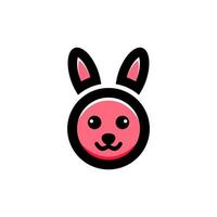 Logo Design Vector Round Face Rabbit with minimalist flat style in Color Black And Pink