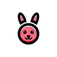 Logo Design Vector Round Face Rabbit with minimalist flat style in Color Black And Pink