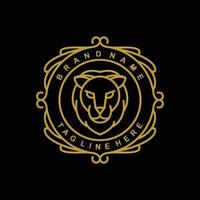 Lion vector logo design with line art style.Suitable for creative industries,t-shirts,stickers, etc.