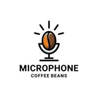 combinación de diseño de logotipo de doble sentido de micrófono y granos de café vector