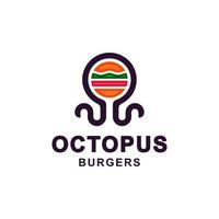 Combination Burgers and octopus with flat minimalist style in white background , template vector logo design editable